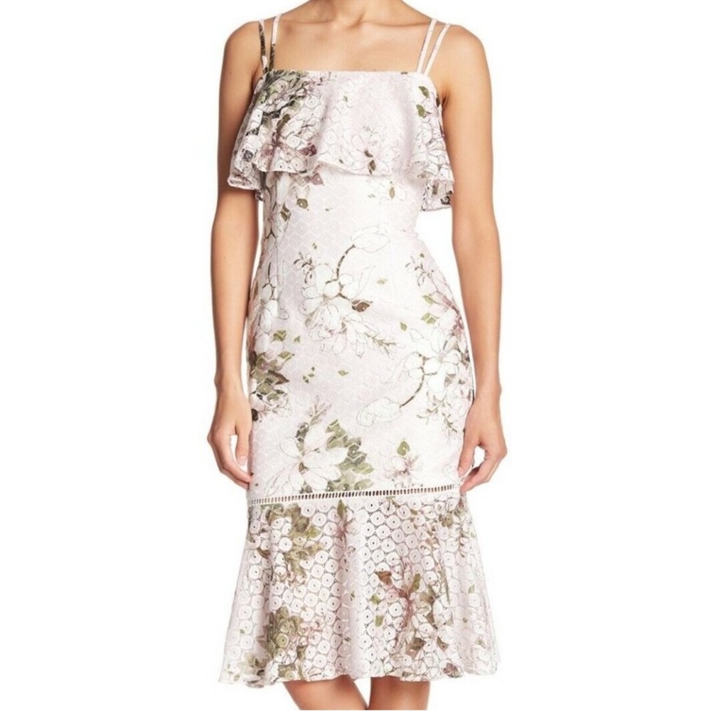 RACHEL Rachel Roy Floral Ruffle Midi Dress - light pink